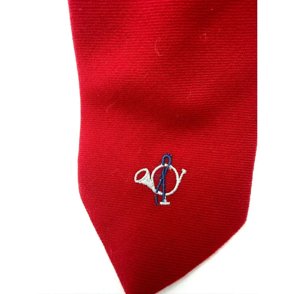 Vintage Briar Tie Red Wool Woven In Scotland Hollis Huntsville Embroidered Logo